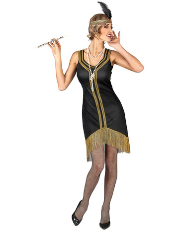 Čierny a zlatý kostým Charleston s ženskými strapcami