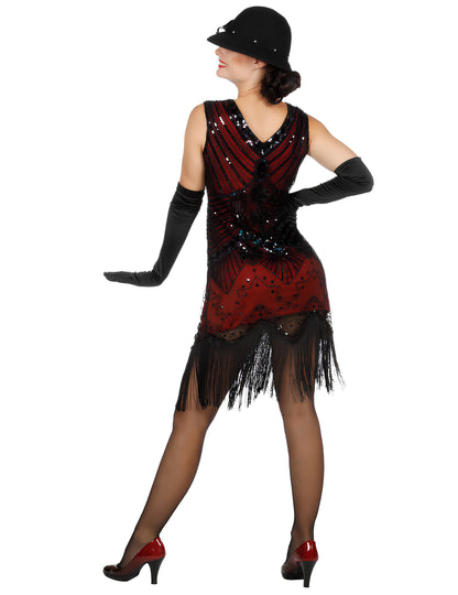 Luxusný dámsky charlestonový kostým v červenej farbe so flitrami 