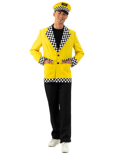 Déguisement chauffeur de taxi pour homme jaune et noir à damier