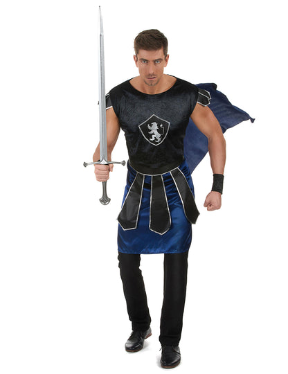 Déguisement de chevalier lion pour homme bleu et noir avec cape