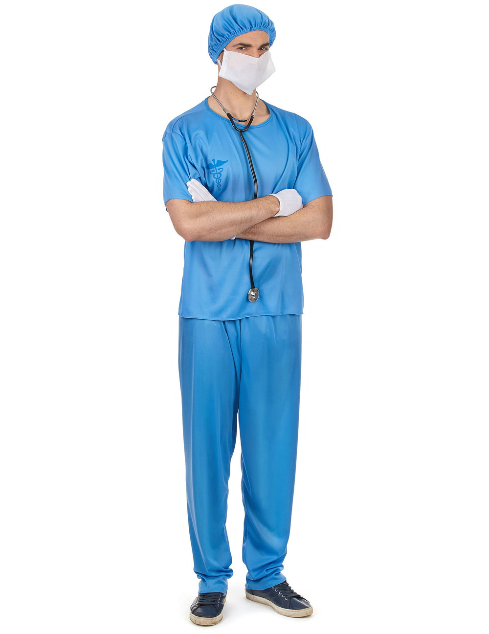 Déguisement de chirurgien pour homme bleu avec calot et masque
