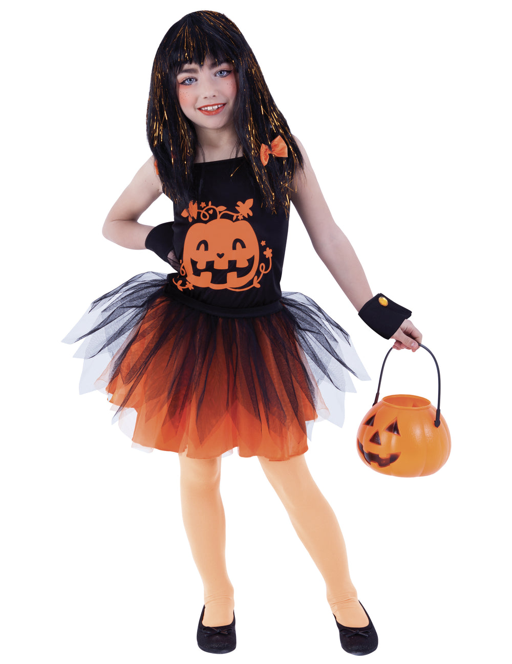 Déguisement citrouille avec accessoires pour fille noir et orange
