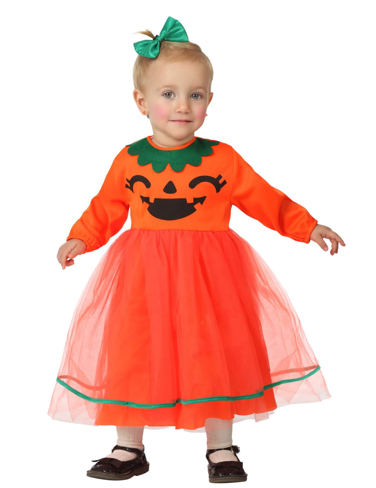 Kostým tekvica pre bábätko oranžová a zelená s tylovou spodničkou