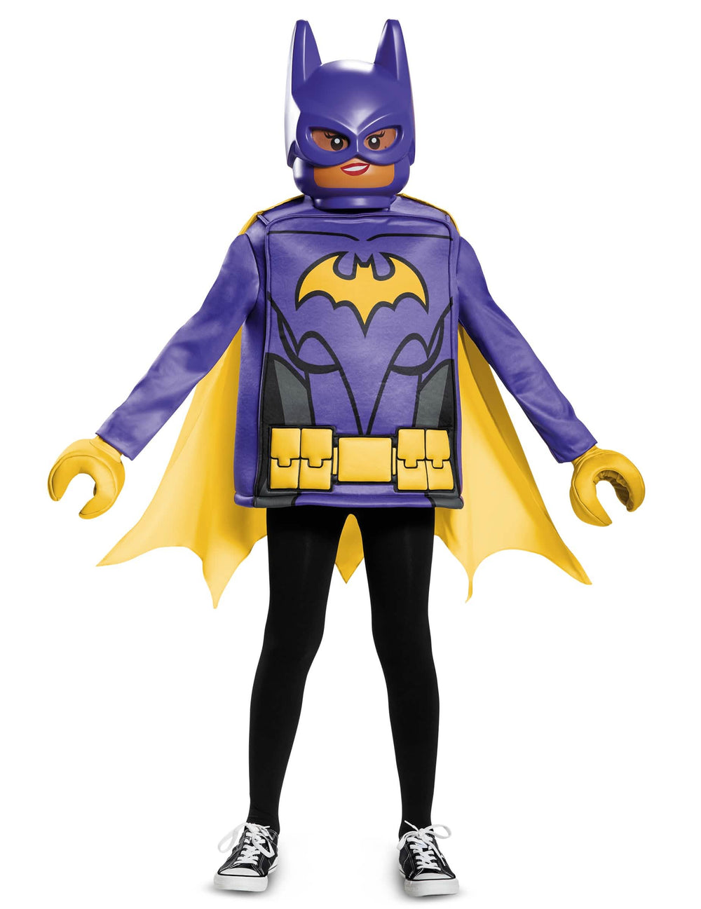Klasický kostým Batgirl LEGO movie pre dieťa fialová a žltá s maskou a rukami LEGO