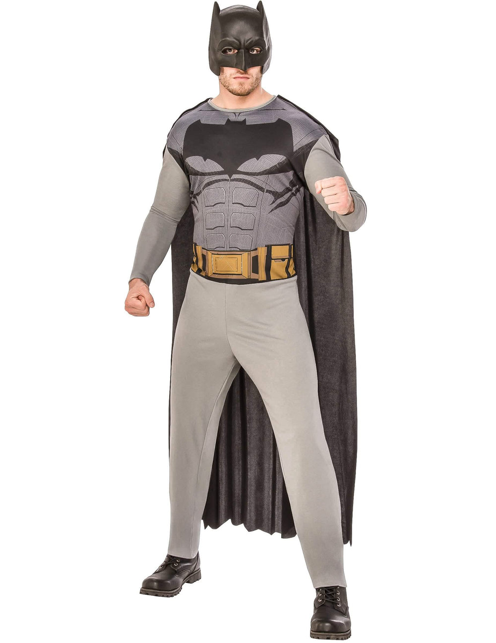 Klasický kostým Batman pre dospelého sivá a čierna s plášťom a maskou