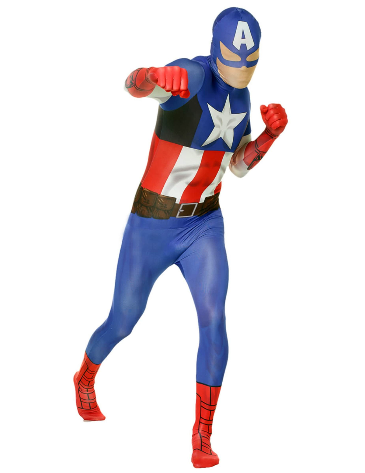 Klasický kostým Captain America™ Morphsuits™ pre dospelého modrá biela a červená celotelový