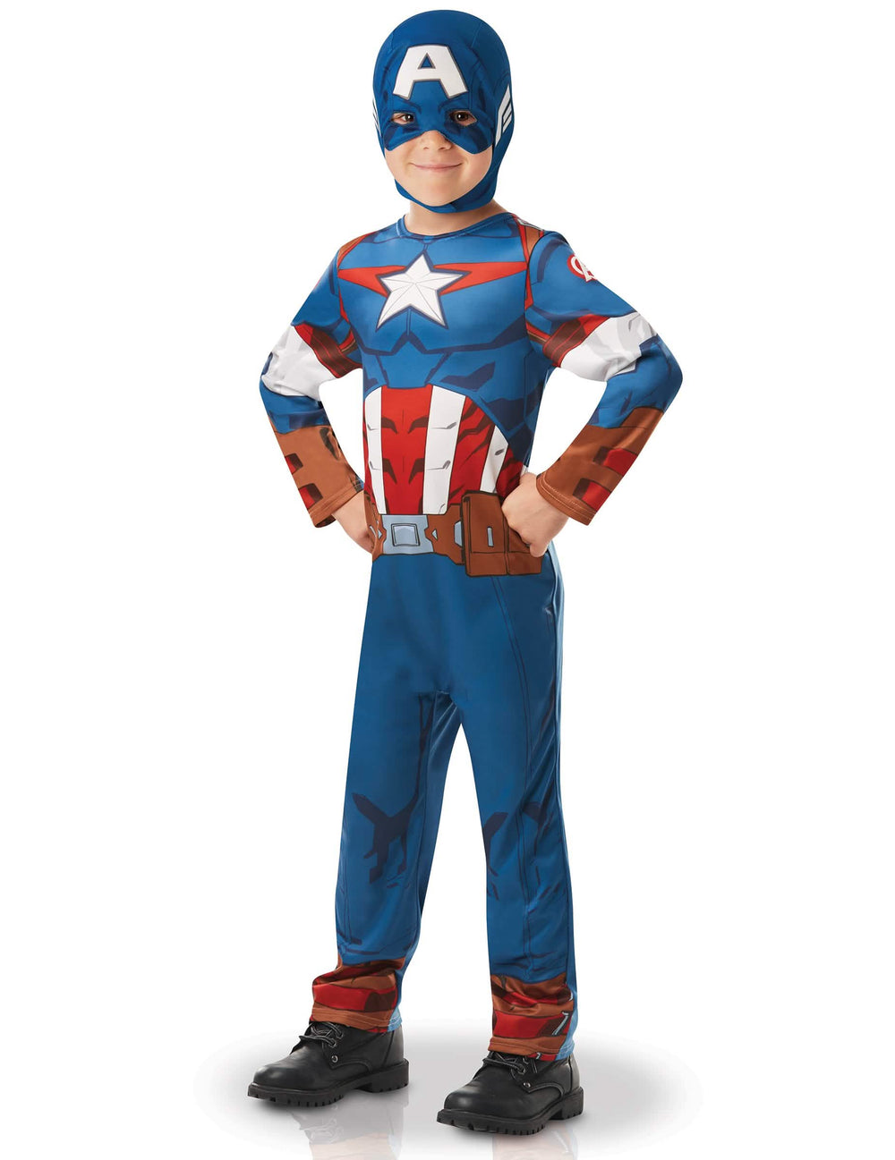 Klasický kostým Captain America zo seriálu pre chlapec modrá a červená s kuklou