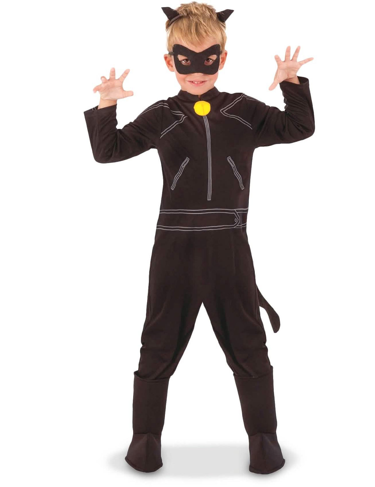 Klasický kostým čierna mačky Miraculous pre dieťa čierna s maskou a žltá rolničkou