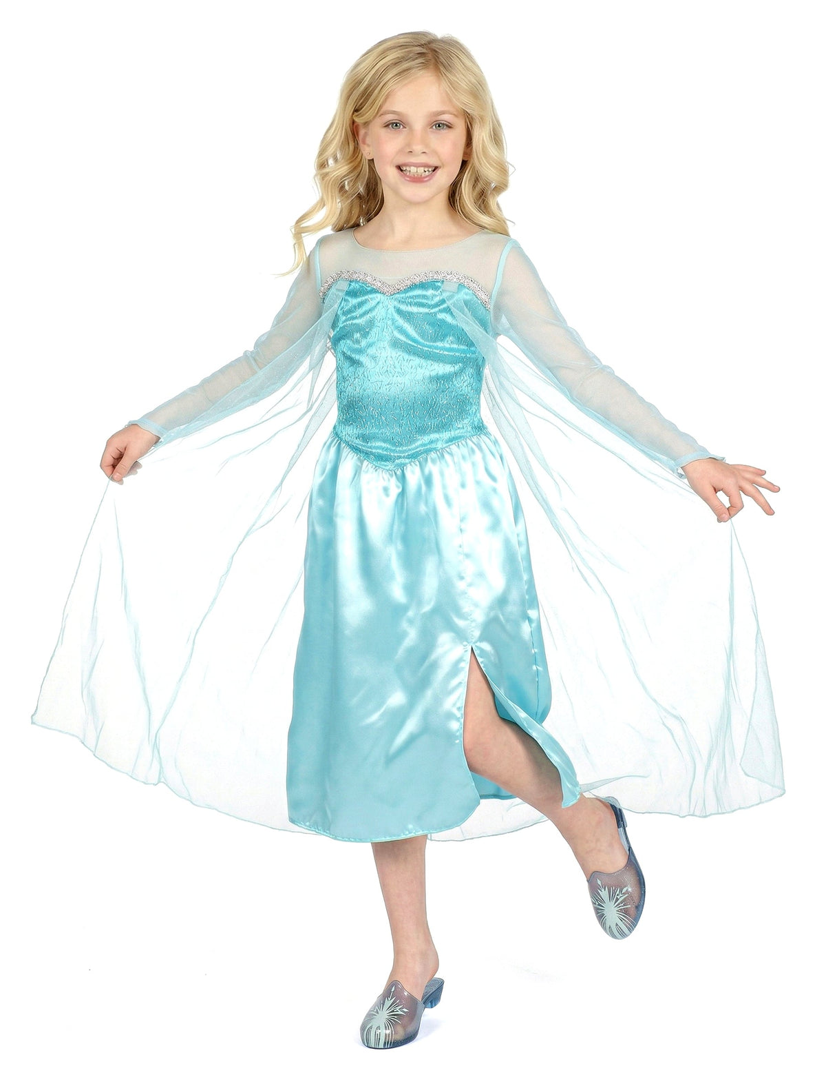 Déguisement classique Elsa la reine des neiges pour fille bleu ciel avec cape transparente