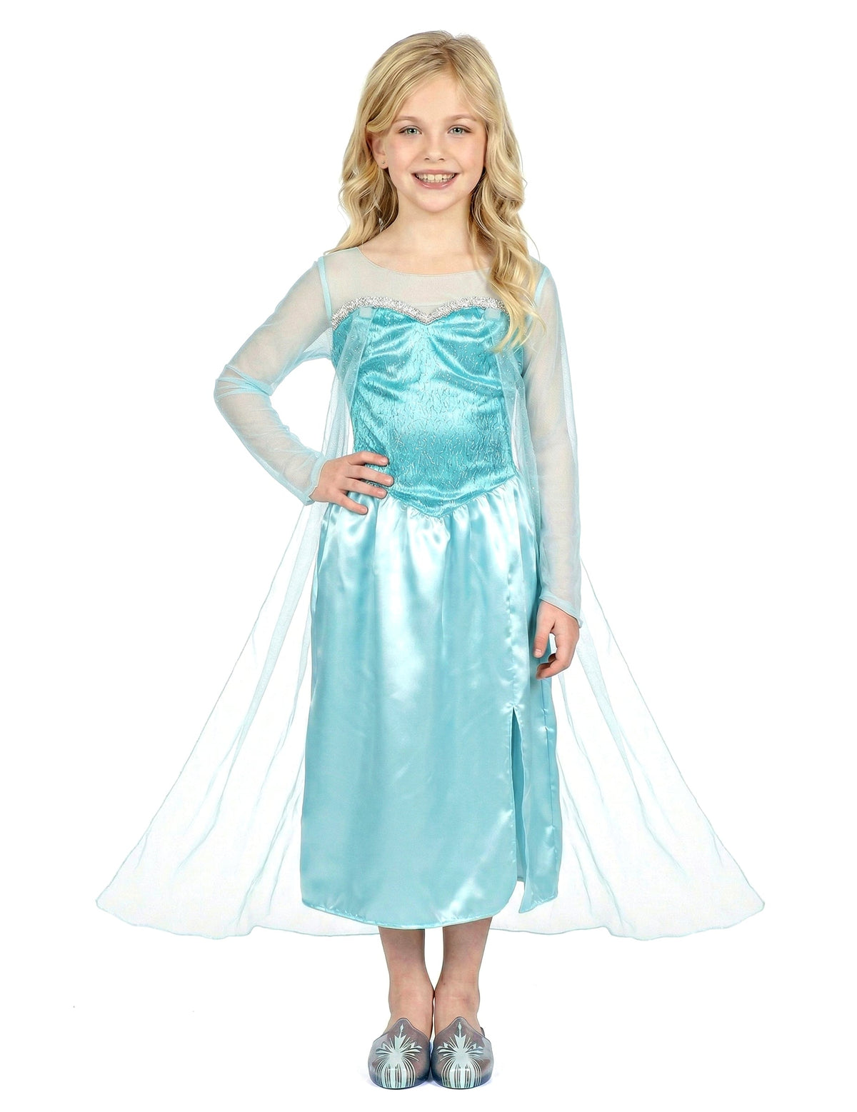 Vue de face du déguisement classique Elsa la reine des neiges pour fille