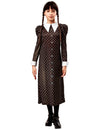 Déguisement classique Mercredi Addams™ pour enfant noir à motifs et col blanc