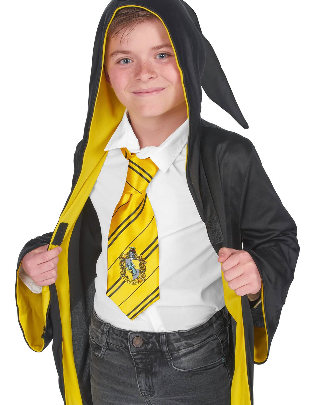 Detail kravaty a kapucne klasického kostýmu Pufskej Harry Potter™ dieťaťa