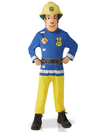 Déguisement classique Sam le Pompier pour enfant bleu et jaune avec masque jaune