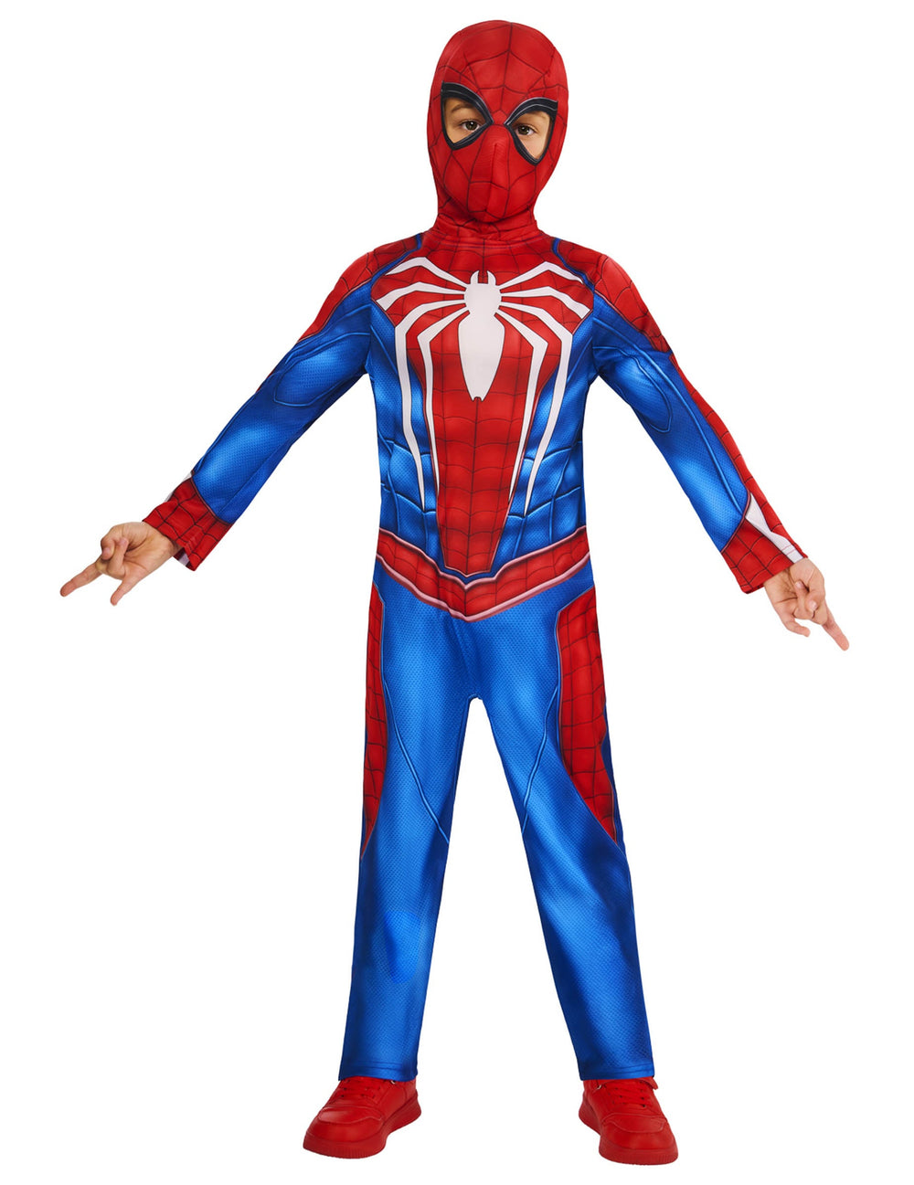 Déguisement Spider-man gameverse pour enfant rouge et bleu avec araignée blanche