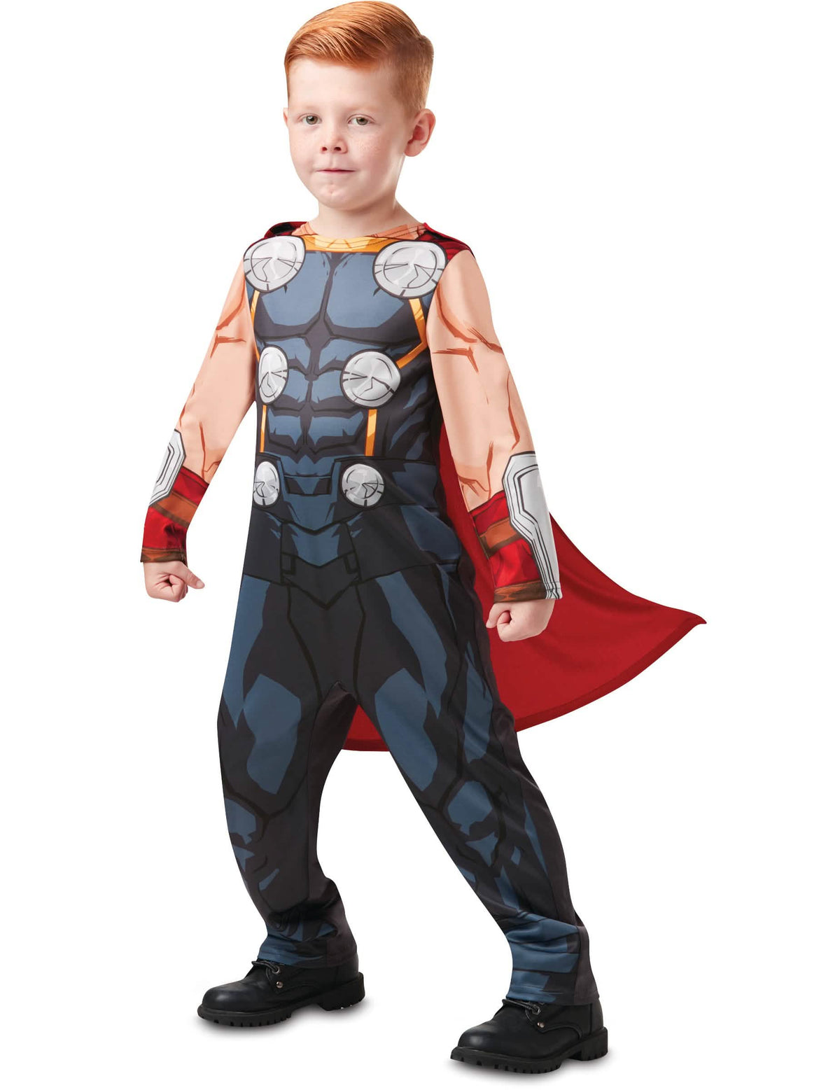 Klasický kostým Thor z animovaného seriálu pre dieťa modrá a sivá s červená plášťom