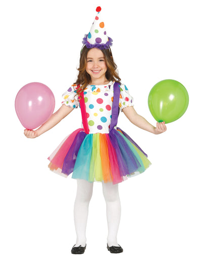 Déguisement clown à pois et tutu pour fille multicolore avec chapeau assorti