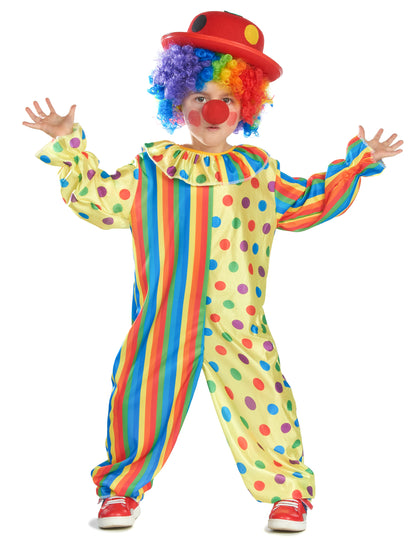 Pohľad z prednej strany s doplnkami farebného kostýmu klauna pre deti