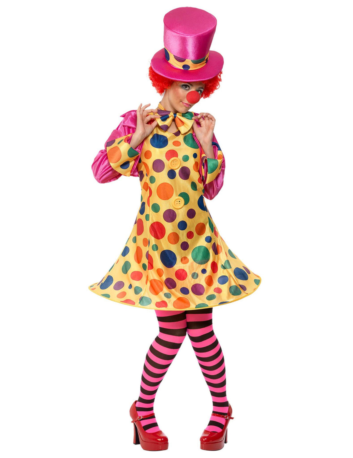 Vue de face du déguisement de clown complet pour femme