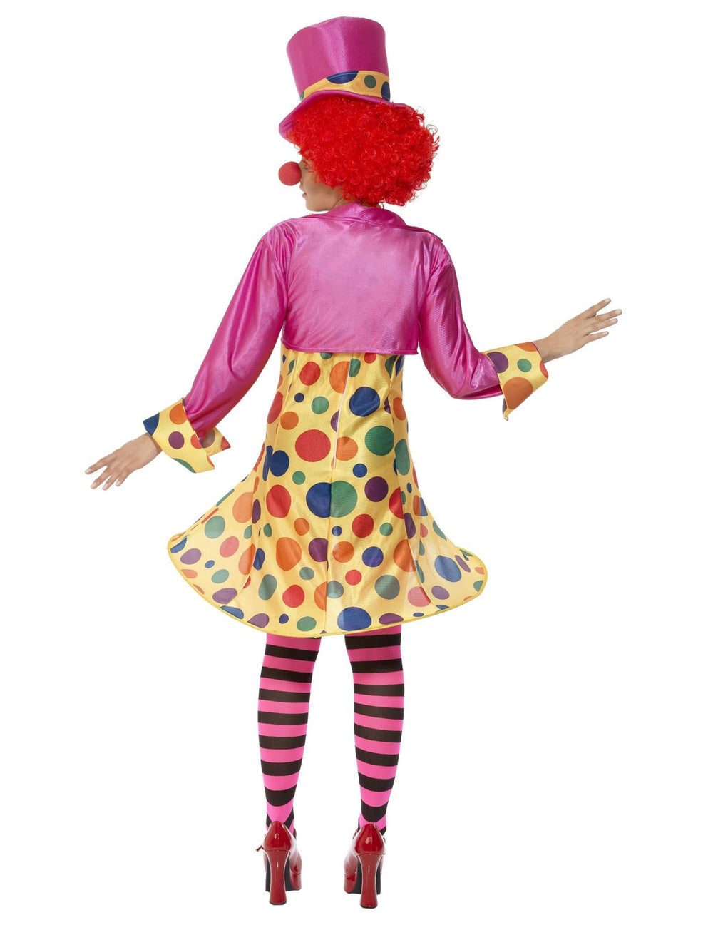 Vue de dos du déguisement de clown complet pour femme