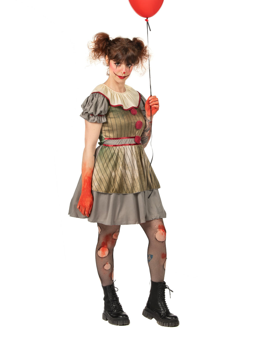 Vue de trois-quart du déguisement clown psycho pour femme