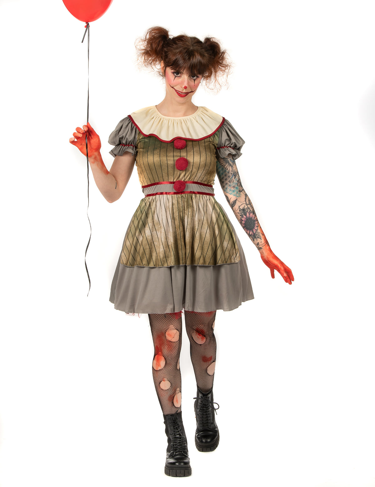 Vue de face du déguisement clown psycho pour femme