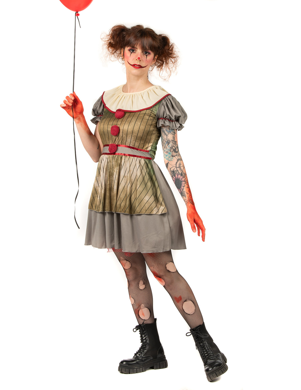 Vue de plein pied du déguisement clown psycho pour femme