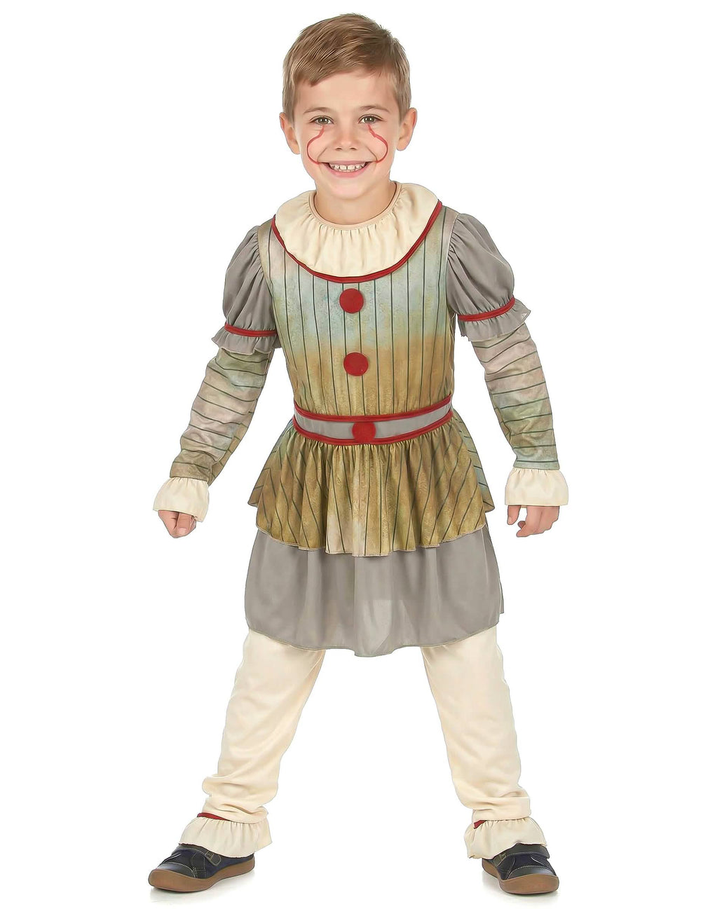 Pohľad spredu na desivý klaunský kostým