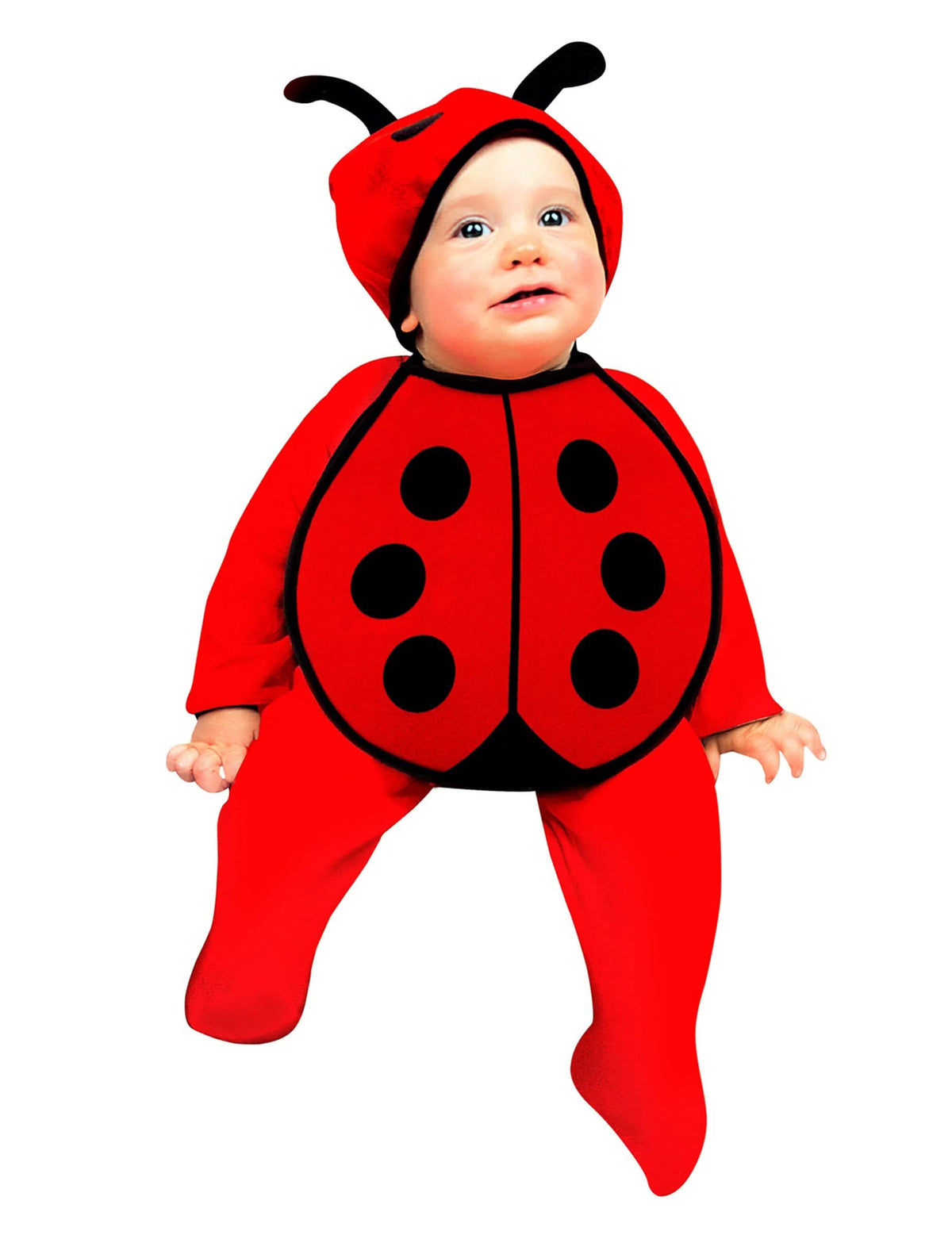 Kostým lienky pre bábätko červená a čierna s kuklou s tykadlami