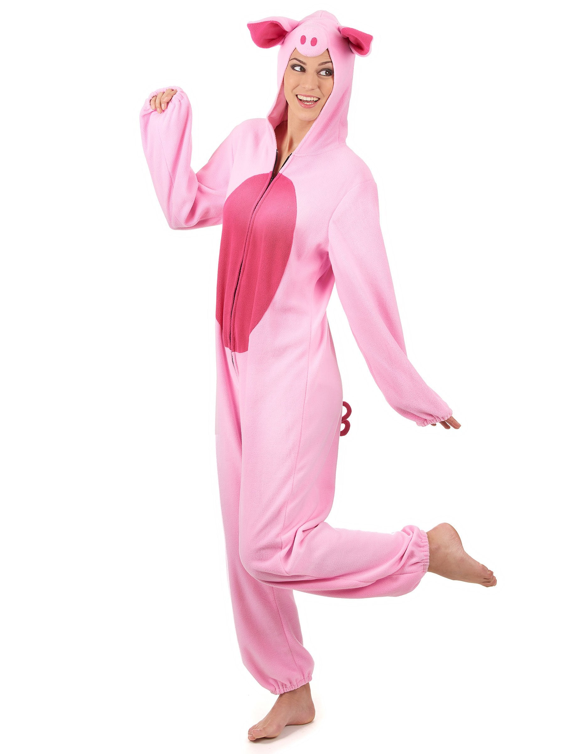 Vue de profil montrant la queue du déguisement cochon pour femme