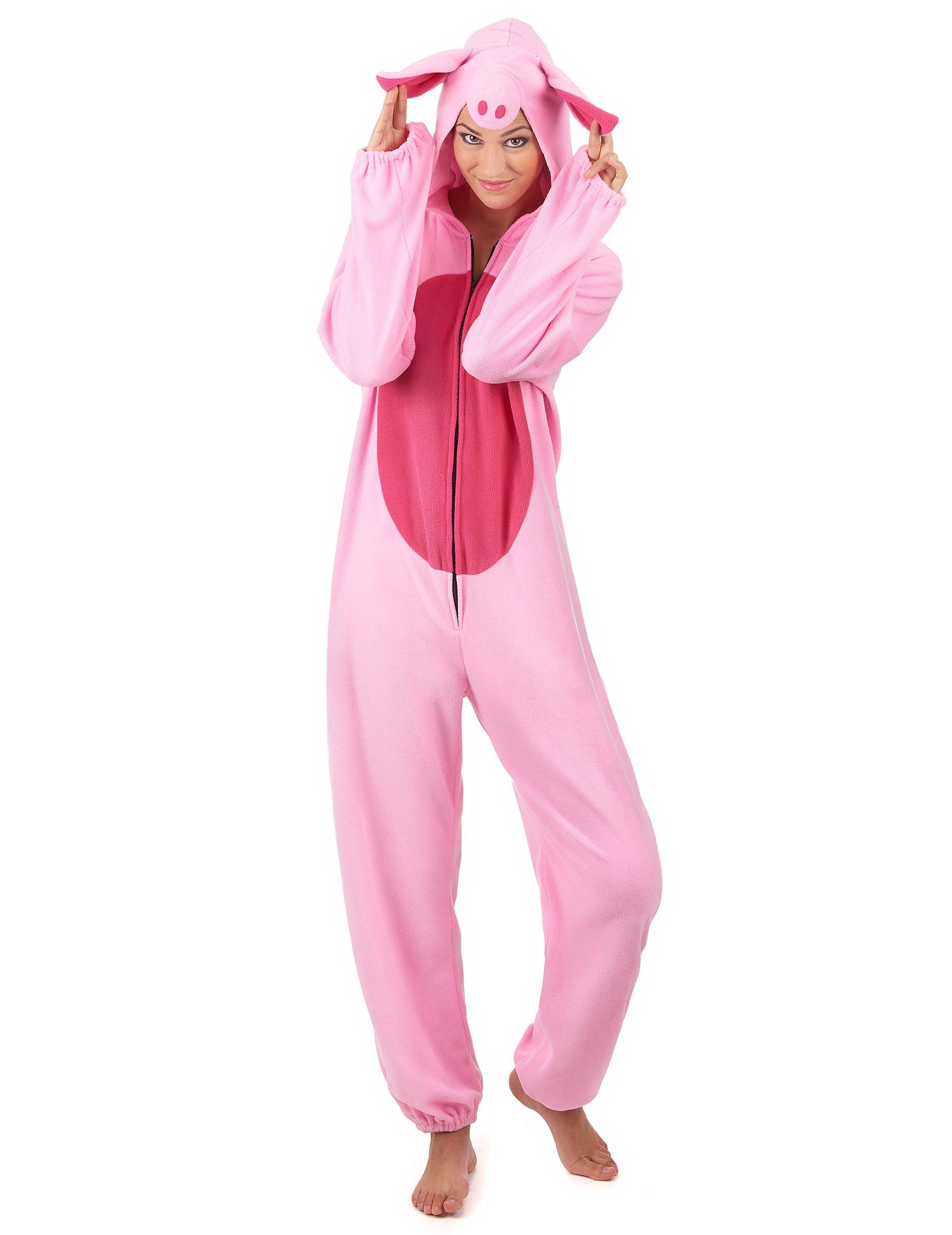 Déguisement cochon pour femme rose avec capuche à oreilles