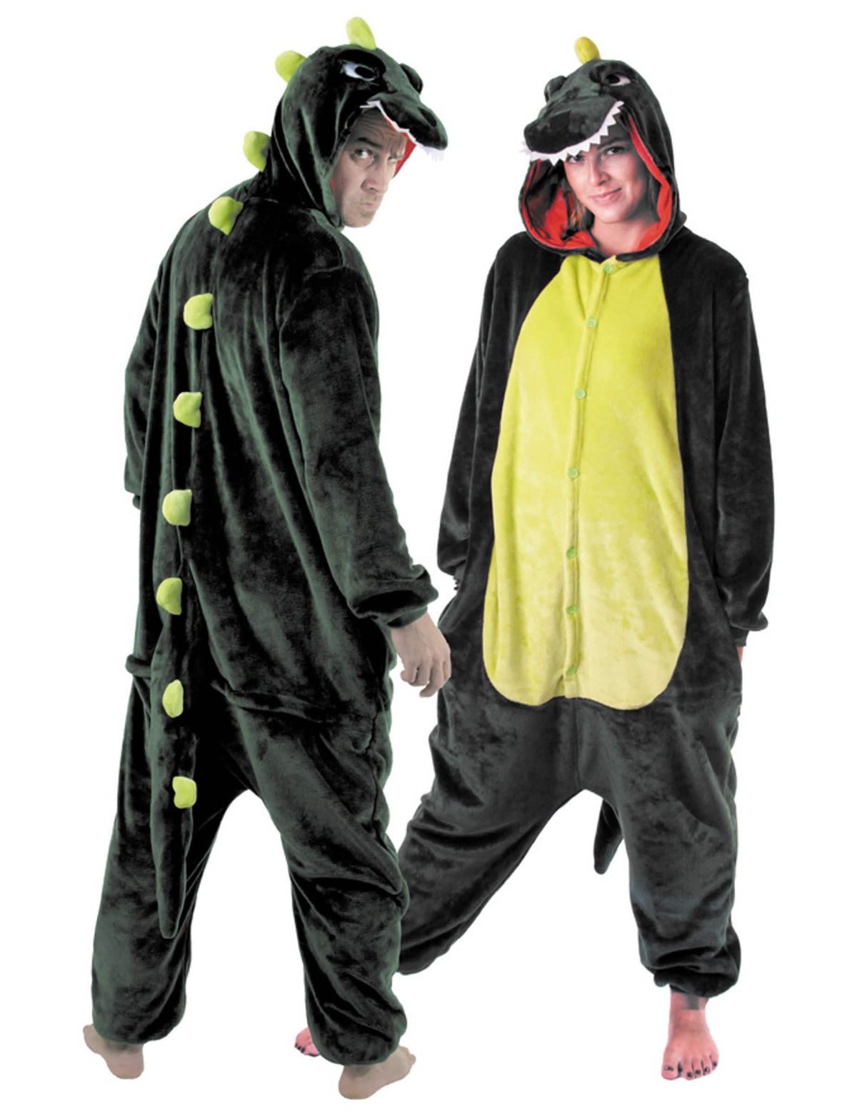 Kostým kombinéza dinosaurus pre dospelého tmavozelená a žltá