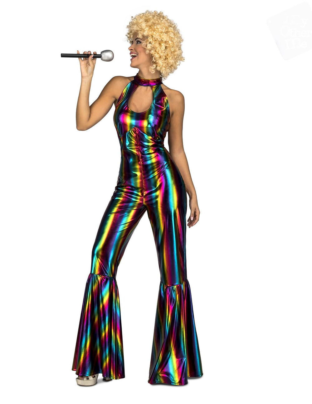 Kostým kombinéza disco rainbow pre ženu viacfarebné metalizovaná