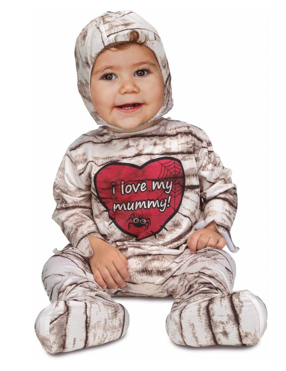Kostým kombinéza múmie pre bábätko biela s červená srdcom i love my mummy