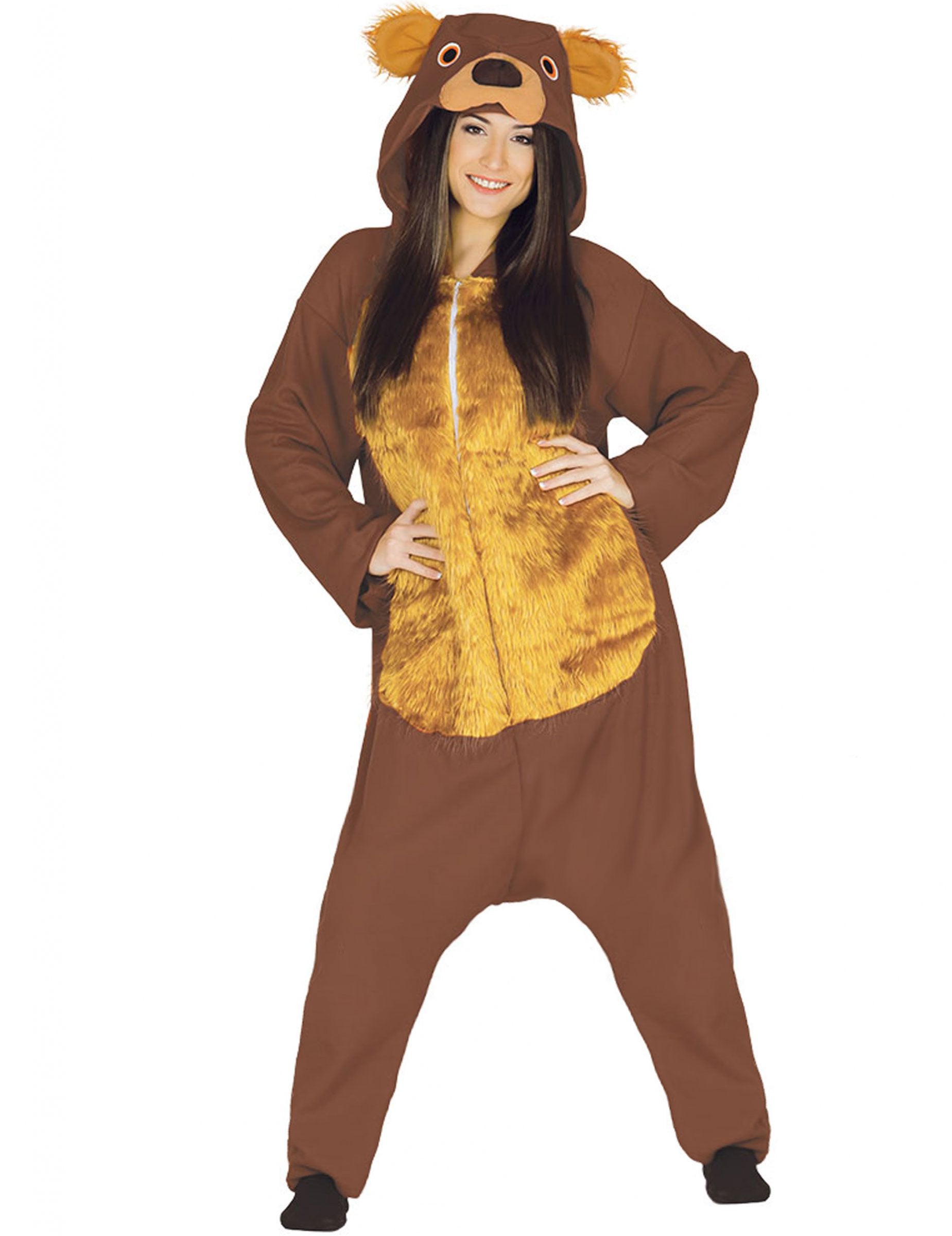 Déguisement combinaison ours brun pour adulte marron avec plastron en fourrure
