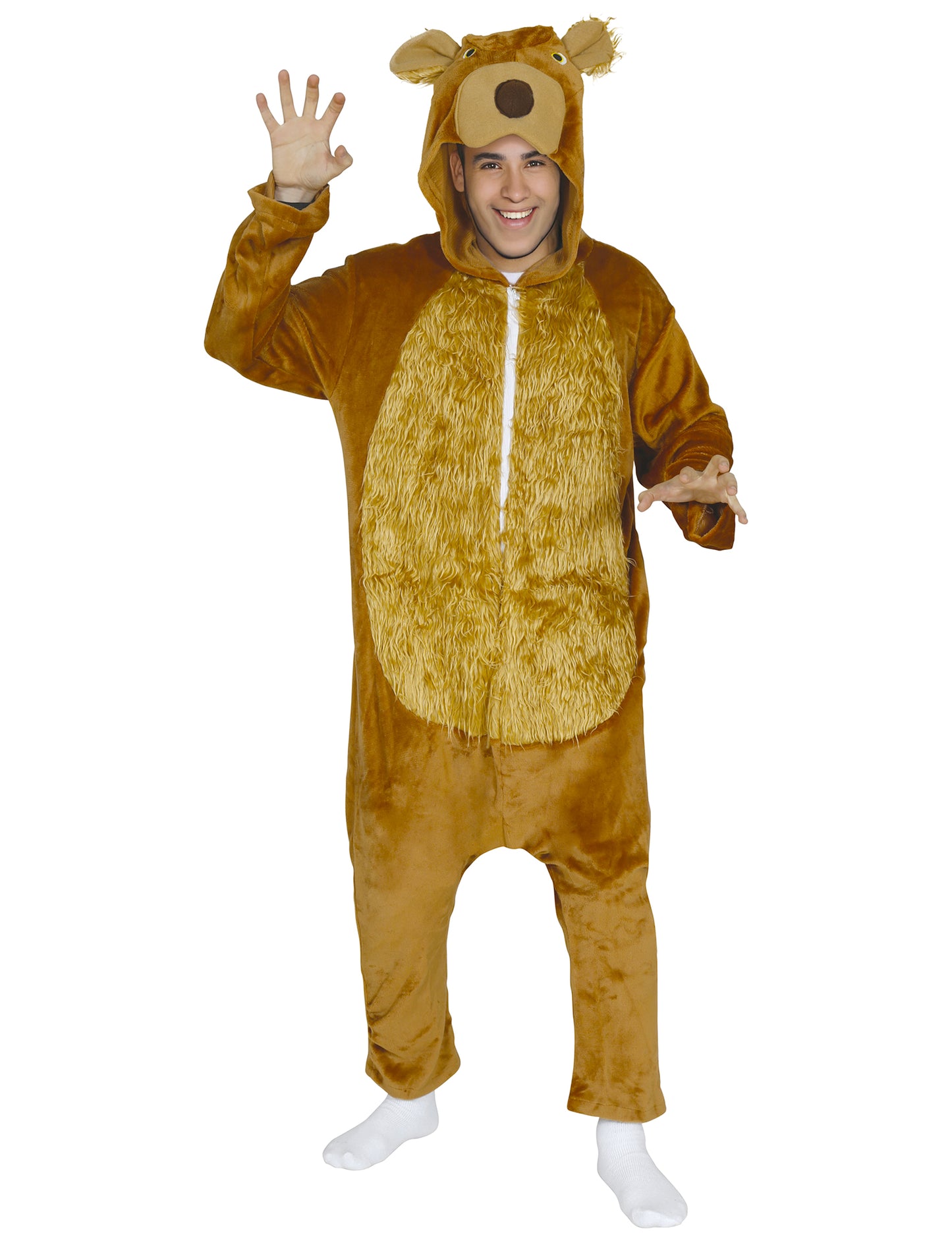 Vue de face du déguisement combinaison ours brun