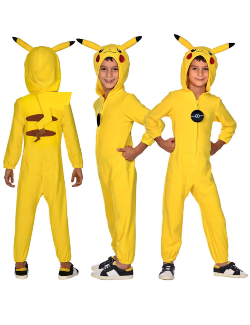 Pohľady spredu, zozadu a z profilu na kostým-overal Pikachu Pokémon™