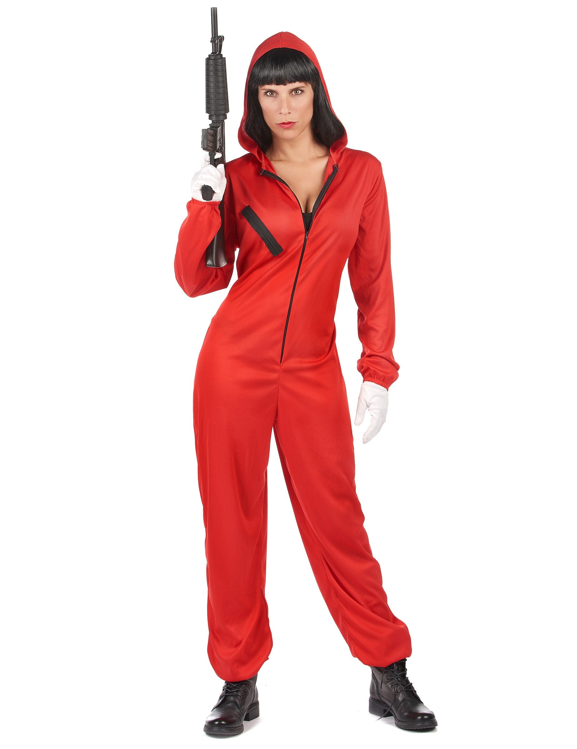 Vue de face avec fusil factice du déguisement combinaison de voleur