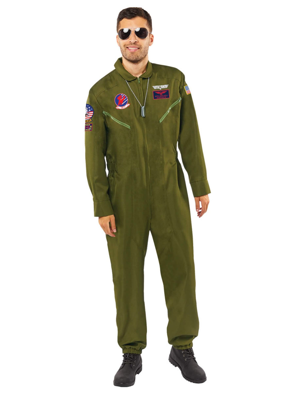 Kostým kombinéza Top Gun™ pre muž zelená khaki s nášivkami