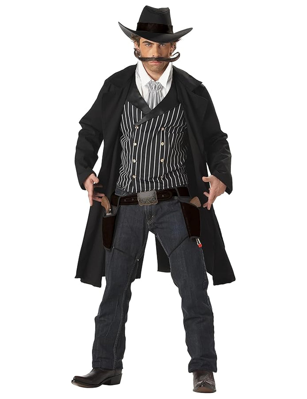 Déguisement de cow-boy Santa Maria pour homme noir avec long manteau et chapeau