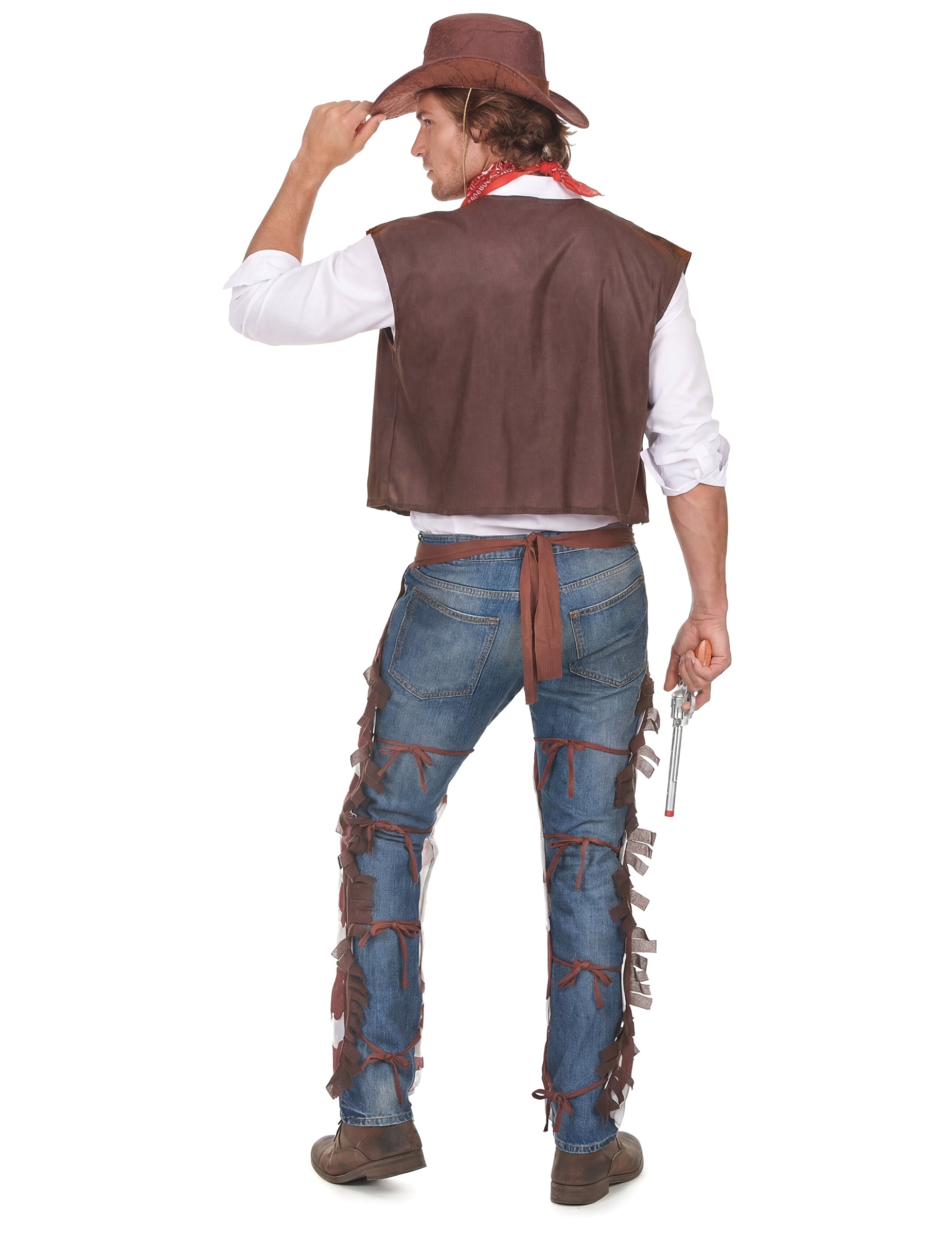 Zadný pohľad na klasický kostým kovboja