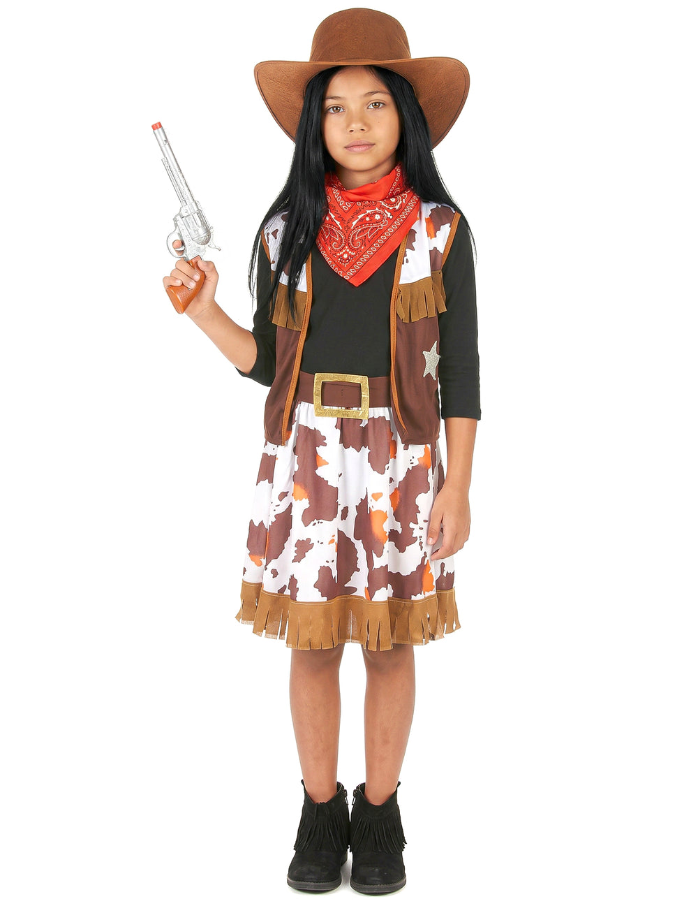 Vue de face avec pistolet du déguisement cowboy de l'ouest
