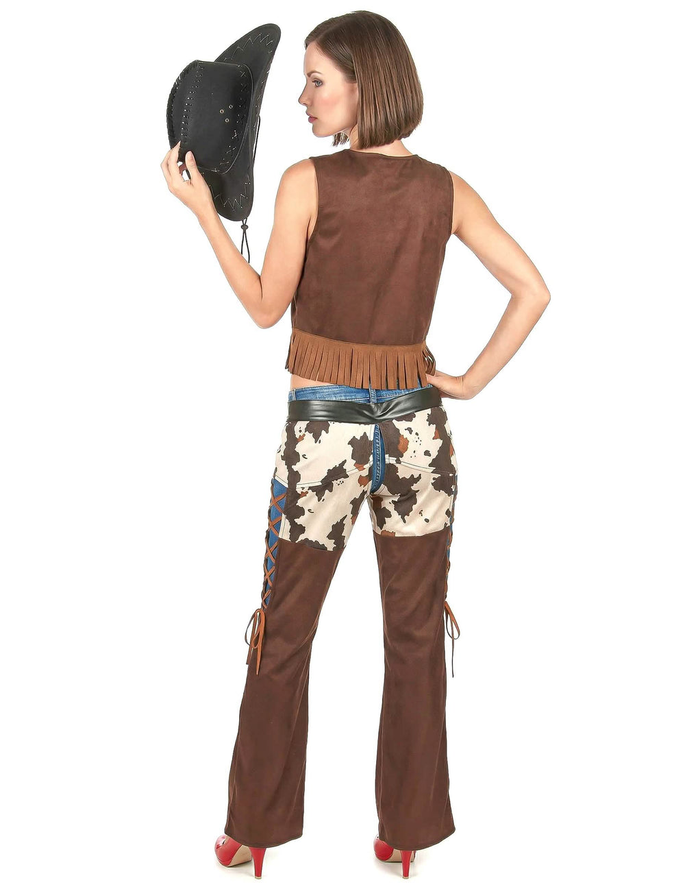 Pohľad zozadu na kostým cowgirl nohavice
