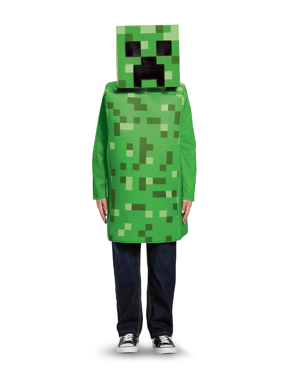 Pohľad spredu na kostým Creeper Minecraft pre dieťa