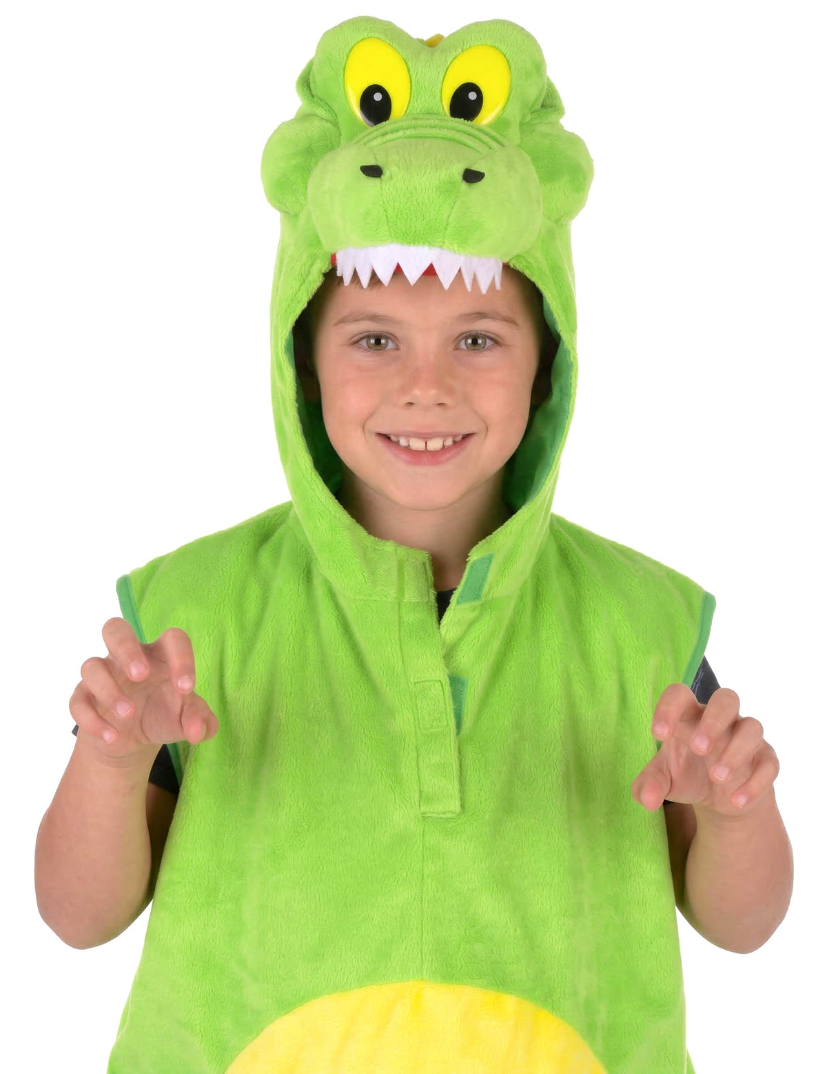 Gros plan sur la capuche du déguisement crocodile rembourré