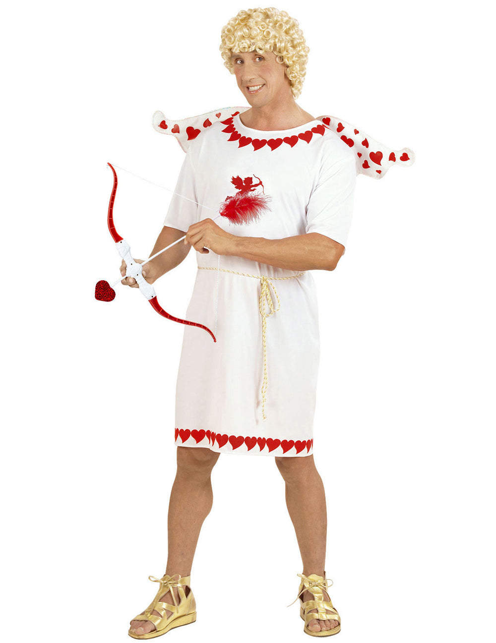 Déguisement cupidon pour adulte blanc avec cœurs rouges et ailes