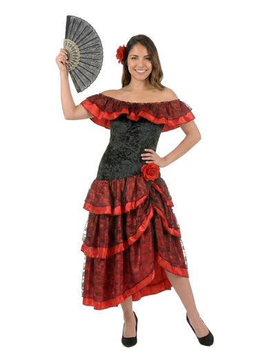 Červená a čierna flamenco flamenco tanečnica zamaskuje