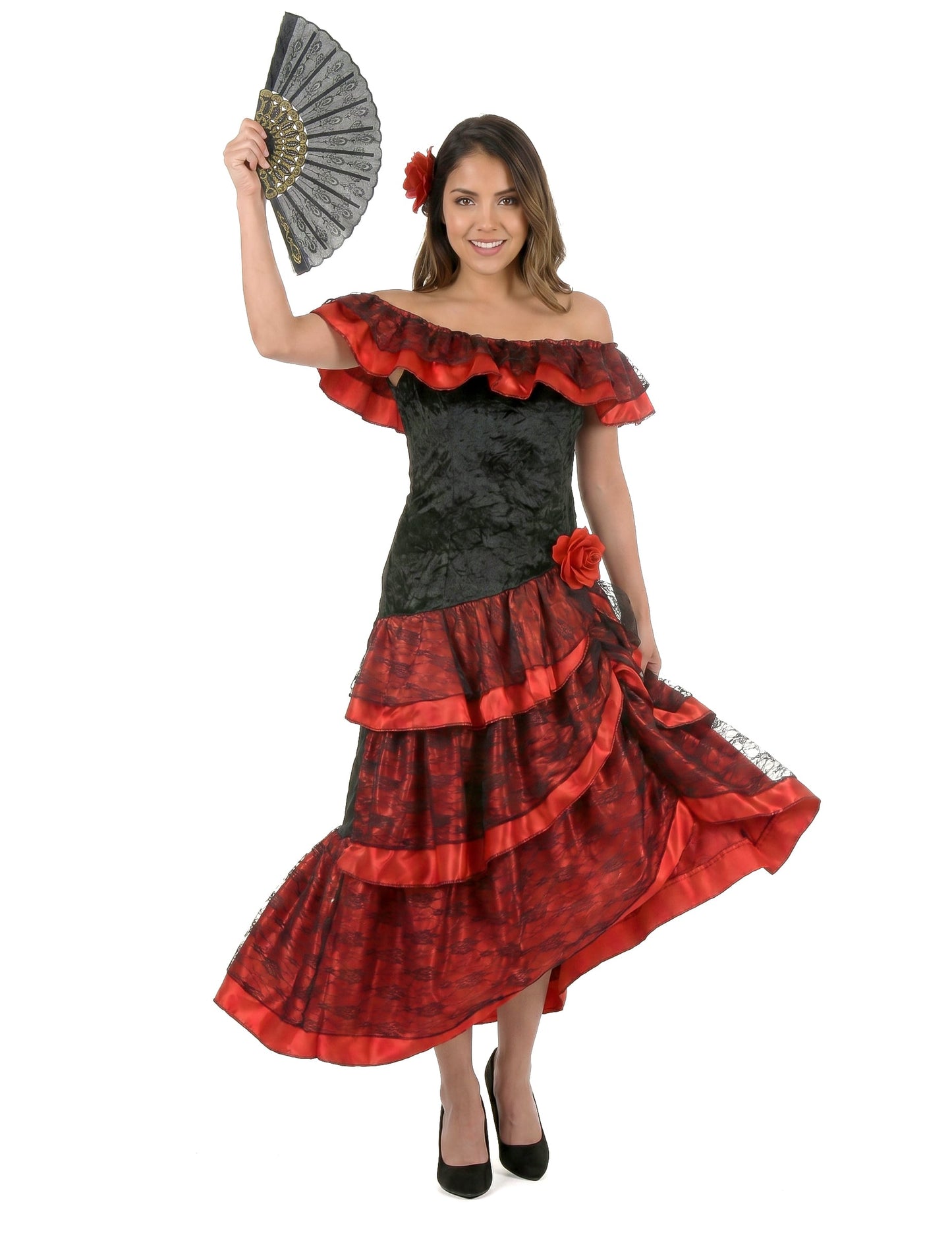 Červená a čierna flamenco flamenco tanečnica zamaskuje