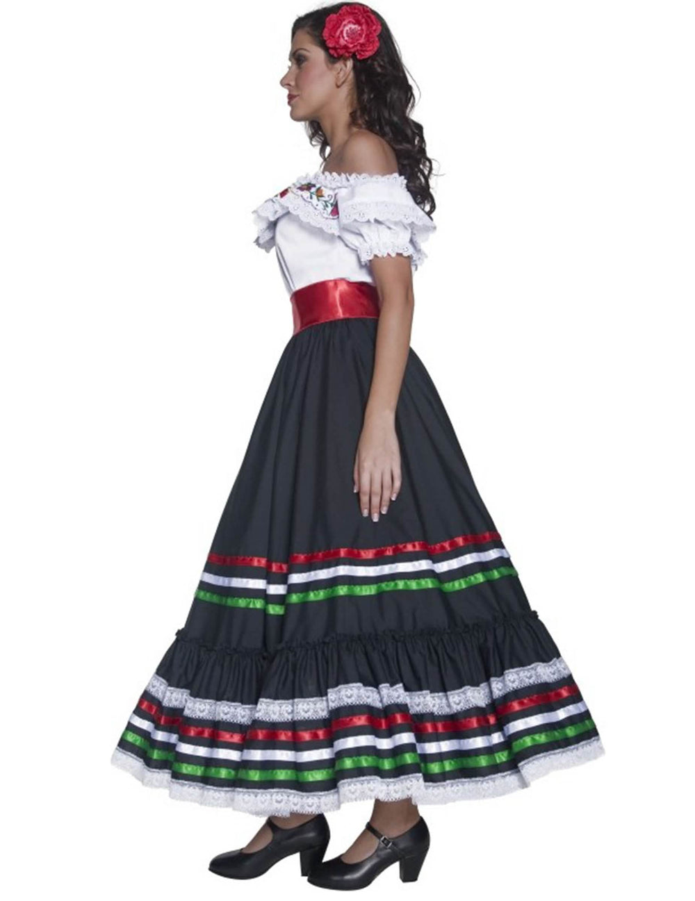 Bočný pohľad na kostým mexickej tanečnice pre ženu