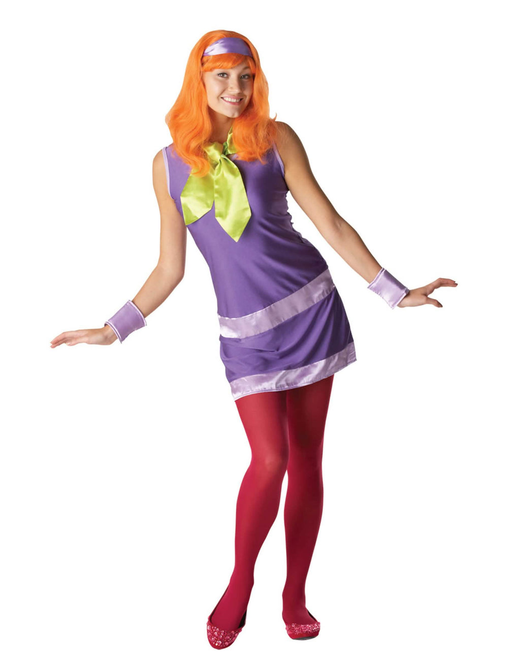 Kostým Daphné Scooby-doo™ pre ženu fialová s zelenou šatkou a ryšavou parochňou