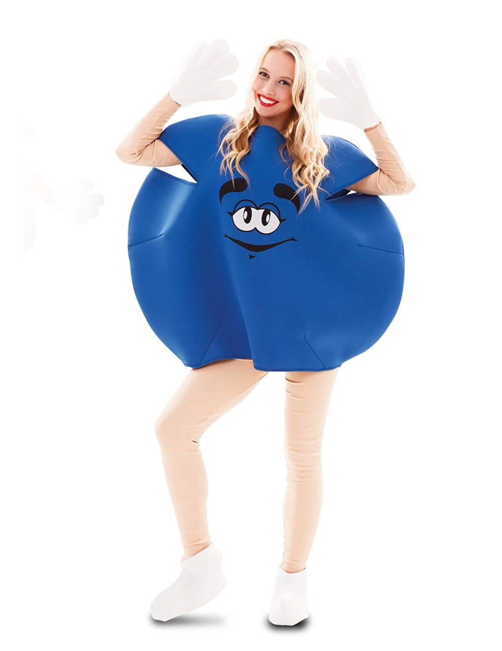 Pohľad spredu na modrý kostým cukríka pre dospelého